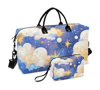 Borsone da viaggio blu e oro con cielo notturno borsa da viaggio borsa tote da palestra con borsa da toilette per viaggi di lavoro multifunzionale, Cielo notturno blu e oro, 1 size