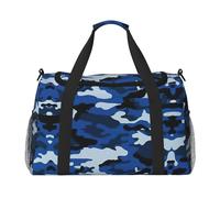 Borsone da viaggio blu mimetico per il fine settimana, borsa a mano per allenamento, sport, ospedale