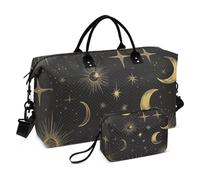 Borsone da viaggio bohémien, borsa da palestra con linee dorate, sole e luna, borse da donna con articoli da toeletta, borsa da viaggio, borsa da nuoto, Multi 66, Taglia unica