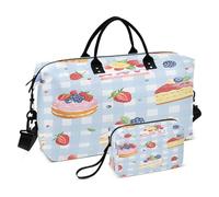 Borsone da viaggio, borsa da palestra a scacchi con bacche blu e torte, borsa da viaggio con borsa da toilette per aereo, viaggi, palestra, yoga, Torte a scacchi con bacche blu, Taglia unica, alla