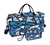 Borsone da viaggio, borsa da palestra blu e bianca con motivo geometrico a frammenti da portare con sé durante la notte, borsa da toeletta per aereo, viaggi, palestra, yoga, Frammenti geometrici blu