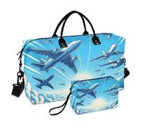 Borsone da viaggio, borsa da palestra con aeroplani che volano nel cielo, borsa da palestra con borsa portaoggetti, borsa per la notte, per uomini e donne, viaggi, sport, yoga, Multicolore, Taglia
