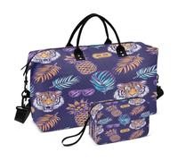 Borsone da viaggio, borsa da palestra con ananas tigre, borsa da palestra con borsa portaoggetti, borsa per la notte, per uomini e donne, viaggi, sport, yoga, Multicolore, Taglia unica