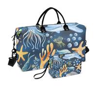 Borsone da viaggio, borsa da palestra con animali acquerellati sotto il mare, borsa da palestra con borsa portaoggetti, borsa per la notte, per uomini e donne, viaggi, sport, yoga, Multicolore, Taglia