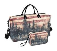 Borsone da viaggio, borsa da palestra con bandiera americana, foresta, borsa da viaggio con borsa da toilette per aereo, viaggi, palestra, yoga, Foresta Bandiera Americana, Taglia unica, alla moda
