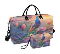 Borsone da viaggio, borsa da palestra con bel pavone, tramonto sul mare, borsa da viaggio con borsa da toilette per aereo, viaggi, palestra, yoga