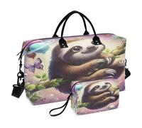 Borsone da viaggio, borsa da palestra con bradipo starlist cielo farfalla ramo portare avanti la notte borsa tote con borsa da toilette per aereo, viaggi, palestra, yoga