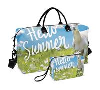 Borsone da viaggio, borsa da palestra con capra sul prato estivo verde, borsa da palestra con borsa portaoggetti, borsa per la notte, per uomini e donne, viaggi, sport, yoga, Multicolore, Taglia unica