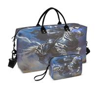 Borsone da viaggio, borsa da palestra con cavaliere zebrato, borsa da viaggio con borsa da toilette per aereo, viaggi, palestra, yoga, Cavaliere Zebra, Taglia unica, alla moda