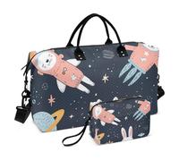 Borsone da viaggio, borsa da palestra con conigli spaziali, astronauti, borsa da palestra con borsa portaoggetti, borsa per la notte, per uomini e donne, viaggi, sport, yoga, Multicolore, Taglia unica