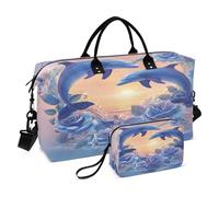 Borsone da viaggio, borsa da palestra con delfino blu, rosa, borsa da viaggio con borsa da toilette per aereo, viaggi, palestra, yoga