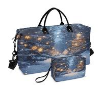 Borsone da viaggio, borsa da palestra con fiocchi di neve dorati, borsa da viaggio per la notte, borsa da toeletta per aereo, viaggi, palestra, yoga