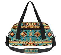 Borsone da viaggio, borsa da palestra con geometria azteca, grande capacità, borsa da notte per donne e uomini, elementi essenziali da viaggio, Geometria azteca, Misura unica, Bagaglio a mano