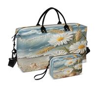 Borsone da viaggio, borsa da palestra con margherite e conchiglie, borsa da viaggio per la notte, borsa da toeletta per aereo, viaggi, palestra, yoga