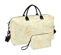 Borsone da viaggio, borsa da palestra con motivo a vortice dorato e marmorizzazione, borsa da viaggio con borsa da toeletta per aereo, viaggi, palestra, yoga, Marmorizzazione a spirale dorata, Taglia