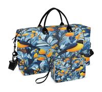 Borsone da viaggio, borsa da palestra con motivo floreale, uccello, foglia, borsa da portare con sé durante la notte, borsa da toeletta per aereo, viaggi, palestra, yoga, Fiore Uccello, Taglia unica