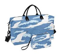 Borsone da viaggio, borsa da palestra con motivo gabbiani e onde, borsa da viaggio con borsa da toilette per aereo, viaggi, palestra, yoga, Gabbiani e onde, Taglia unica, alla moda
