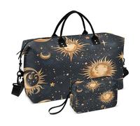 Borsone da viaggio, borsa da palestra con motivo Starrysky, sole, luna, stella, borsa da viaggio con borsa da toilette per aereo, viaggi, palestra, yoga, Starrysky Sole Luna Stella, Taglia unica, alla