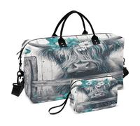 Borsone da viaggio, borsa da palestra con mucca delle Highland Blue Butterflies Daisies Carry on Pernottamento Tote Bag con borsa da toilette per aereo, viaggi, palestra, yoga