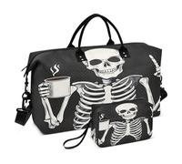 Borsone da viaggio, borsa da palestra con scheletro che tiene il caffè da portare durante la notte, borsa da toeletta per aereo, viaggi, palestra, yoga