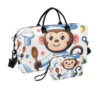 Borsone da viaggio, borsa da palestra con scimmia animale, chef, con borsa portaoggetti, borsa per la notte, per uomini e donne, viaggi, sport, yoga, Multicolore, Taglia unica
