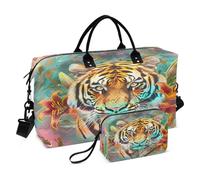 Borsone da viaggio, borsa da palestra con tigre marmorizzata, borsa da viaggio con borsa da toilette per aereo, viaggi, palestra, yoga