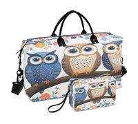Borsone da viaggio, borsa da palestra con tre simpatici gufi, borsa da viaggio con borsa da toilette per aereo, viaggi, palestra, yoga