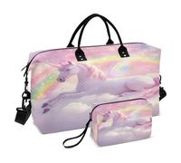 Borsone da viaggio, borsa da palestra con unicorno arcobaleno, borsa da viaggio per la notte, borsa da toeletta per aereo, viaggi, palestra, yoga, Unicorno arcobaleno., Taglia unica, alla moda