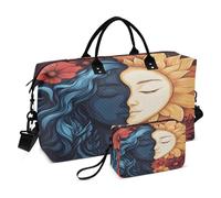 Borsone da viaggio, borsa da palestra con viso sole e luna, borsa da viaggio con borsa da toilette per aereo, viaggi, palestra, yoga