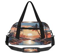 Borsone da viaggio, borsa da palestra di grande capacità, con tramonto sul mare, spiaggia, borsa per la notte, per donne e uomini, elementi essenziali da viaggio, Tramonto Mare Spiaggia, Misura unica,