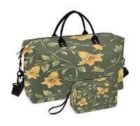 Borsone da viaggio, borsa da palestra Morning Glory, con motivo foglie verdi, borsa da palestra, borsa per la notte, per uomini e donne, viaggi, sport, yoga, Multicolore, Taglia unica