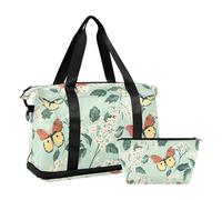 Borsone da viaggio Borsa da viaggio per la notte Tote borsa da palestra per Viaggio 2 Pc et, fiore verde primavera e farfalla bianca