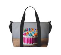 Borsone da viaggio, borsa da weekender, borsa da palestra, per donne e uomini, stampa con torta di buon compleanno