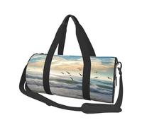 Borsone da viaggio, borsa sportiva da palestra con scomparto per scarpe, leggera, per la notte, per weekend, onde sulla spiaggia, con uccelli marini, yoga, palestra, borsa sportiva per uomo e donna