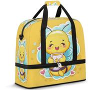 Borsone da viaggio carino con api dei cartoni animati per donne e uomini borse da notte per il fine settimana pieghevole bagnato separato 47 L Tote Bag per sport palestra yoga, Colore, 47 L, Organizer
