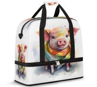 Borsone da viaggio carino con maiale per donne e uomini, borsa da palestra pieghevole dipinta con animali, borsa da palestra per fine settimana e pernottamento, borsa da cabina con scomparto per