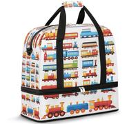 Borsone da viaggio carino con treno dei cartoni animati per donne e uomini borse per la notte per il fine settimana pieghevole bagnato separato 47 L Tote Bag per sport palestra yoga, Colore, 47 L,