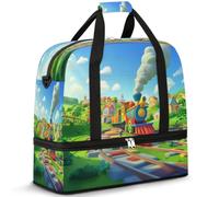 Borsone da viaggio carino con treno dei cartoni animati per donne e uomini borse per la notte per il fine settimana pieghevole bagnato separato 47 L Tote Bag per sport palestra yoga, Colore, 47 L,