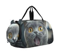 Borsone da viaggio carino per San Valentino per viaggio Tote Weekend Duffel Pernottamento Ragazzi Carry on Duffel Dance Duffle Bag, Divertente gatto grigio sorpreso, classico