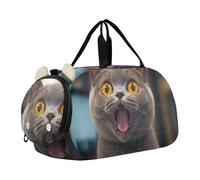 Borsone da viaggio carino per San Valentino per viaggio Tote Weekend Duffel Pernottamento Ragazzi Carry on Duffel Dance Duffle Bag, Simpatico gatto grigio sorpreso, classico