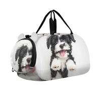 Borsone da viaggio carino per San Valentino per viaggio Tote Weekend Duffel Pernottamento Ragazzi Carry on Duffel Dance Duffle Bag, Happy Black White Puppy Art, classico