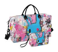 Borsone da viaggio colorato con coniglietto roccia personalizzato stile cartone animato borsa tote con cinghia regolabile per yoga impermeabile, Colorful Cartoon Hip personalizzato Rock Bunny, 1 size