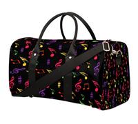Borsone da viaggio colorato con note musicali, borsa da palestra nera, borsa da palestra pieghevole, borsa per la notte, borsa da viaggio per donne e uomini, Nota musicale colorata, 17.4(L) x 8.3(W) x