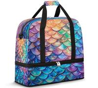 Borsone da viaggio colorato con squame di sirena per donne e uomini, borsa pieghevole per sport, palestra, fine settimana, pernottamento, borsa da cabina con scomparto per scarpe, Multicolore