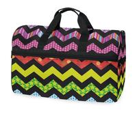 Borsone da viaggio colorato con stampa arcobaleno a zigzag, per uomini, donne, ragazzi, ragazze, adolescenti, borsa sportiva oversize con scomparto per scarpe, per la notte, il fine settimana, yoga,