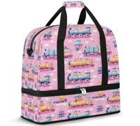 Borsone da viaggio colorato con treni dei cartoni animati per donne e uomini borse per la notte per il fine settimana pieghevole bagnato separato 47 L Tote Bag per sport palestra yoga, Colore, 47 L,