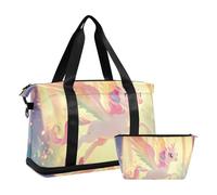 Borsone da viaggio colorato con unicorni carini cartoni animati con ali arcobaleno borsone da viaggio weekender borsa da viaggio con borsa da toilette per sport multifunzionale, carino, cartone
