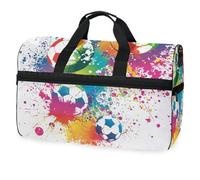 Borsone da viaggio colorato da calcio, bianco, per uomini, donne, ragazzi, ragazze, adolescenti, borsa sportiva oversize con scomparto per scarpe, per la notte, il fine settimana, yoga, allenamento,