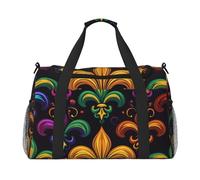 Borsone da viaggio colorato Mardi Gras Fleur De Lis Gym Pernottamento Weekender Bag per uomo donna leggero bagaglio a mano per allenamento vacanza