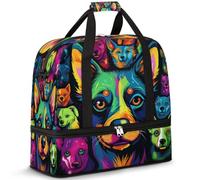 Borsone da viaggio colorato per donne e uomini, borsa da palestra pieghevole con animali dipinti con animali carini, borsa da palestra per fine settimana e pernottamento, borsa da cabina con scomparto